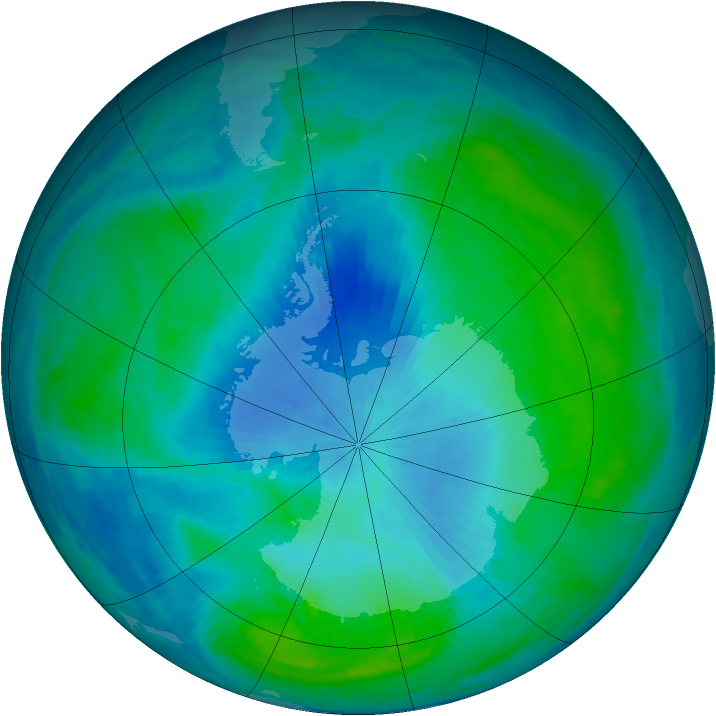 Antarctic ozone map for 10 February 1991